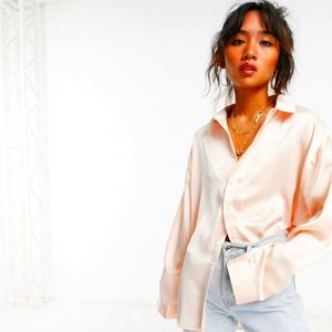 Misguided petite extreme oversized satin shirt blush NWT size 2